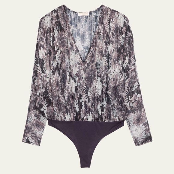 Ramy Brook Margot Metallic Floral Long Sleeve Bodysuit Size Medium - Picture 1 of 10